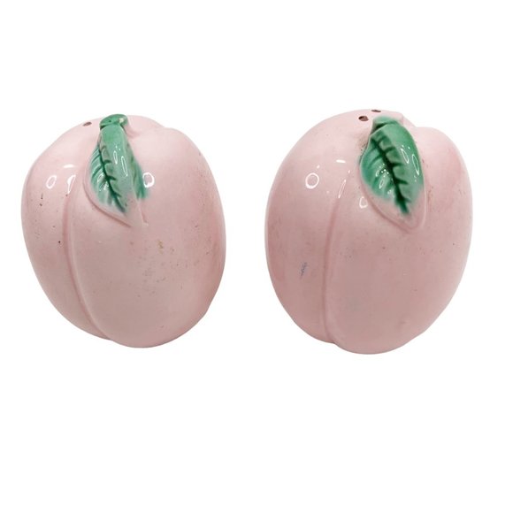 Vintage Peach Salt Pepper Shakers Japan Kitsch Hand Painted S&P Set Pink - Picture 3 of 8